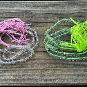 Lot of 2 Prayer Beads Plastic Green/Pink Religious Islamic Beads Tasbeeh New